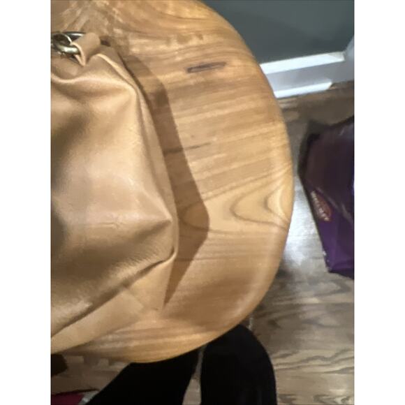 Leather Tan Purse Handbag Gold Accents Adjustable Straps - Picture 9 of 9